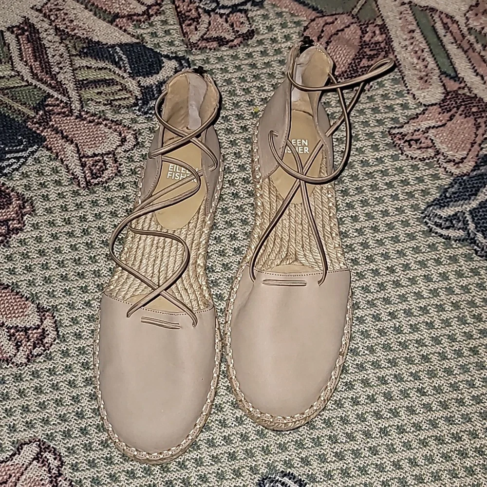 Eileen Fisher Espadrille sandals strappy suede zip up mint condition 👌s2